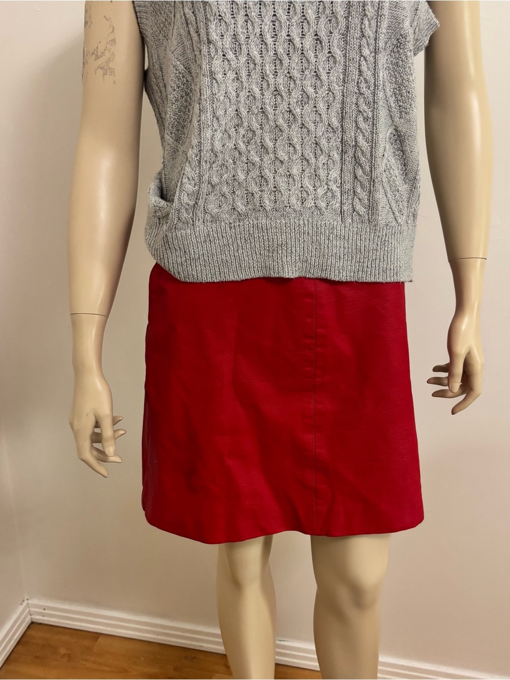 Top Shop Vegan Leather Red Women's Mini Skirt - Size 8